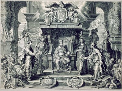 Filosofische Stelling van Ligeza met het portret van Sigismund III (1566-1632) 1628 door Schelte Adams Bolswert
